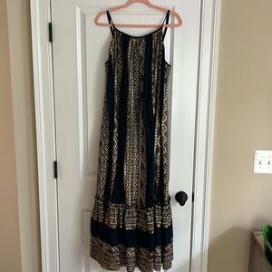 Navy and Gold-Embroidered Greek Archaic Kori Dress